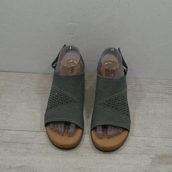 Clarks Collection Emily2 Mist Block Blue Grey Suede Nubuck Heel Sandals Size 7M - Picture 7 of 13
